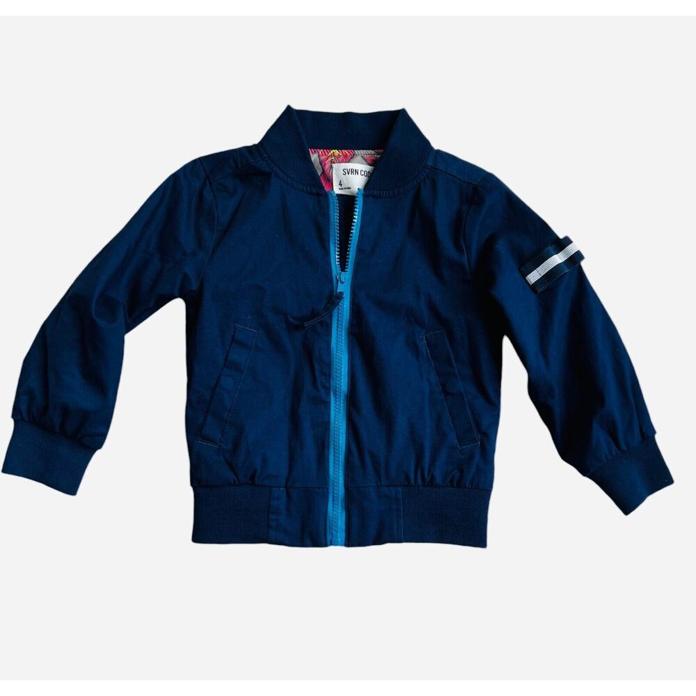 SVRN Code Boys lightweight Bomber Jckt Size 4 Blue Floral linin Full Zip Pockets